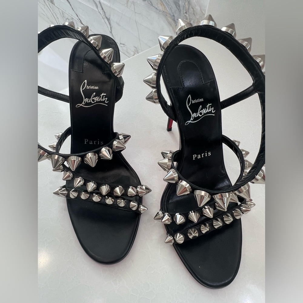 Christian Louboutin Black Sandals with Silver Spikes